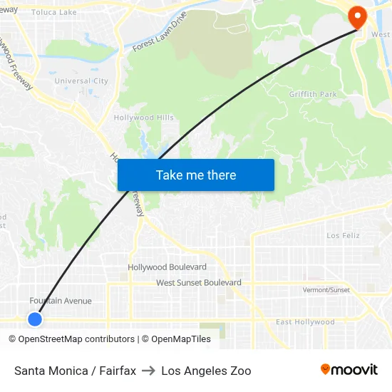 Santa Monica / Fairfax to Los Angeles Zoo map