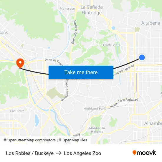 Los Robles / Buckeye to Los Angeles Zoo map