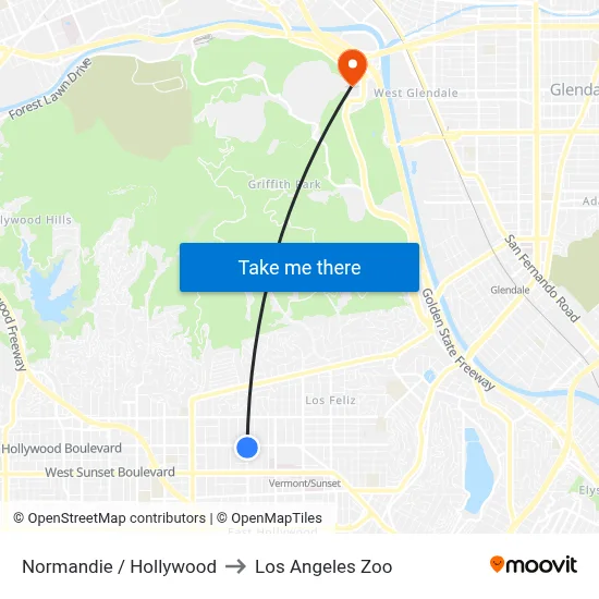 Normandie / Hollywood to Los Angeles Zoo map
