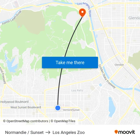 Normandie / Sunset to Los Angeles Zoo map