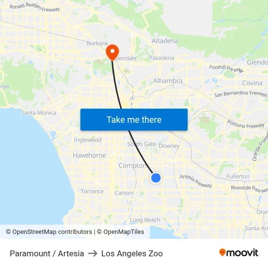 Paramount / Artesia to Los Angeles Zoo map
