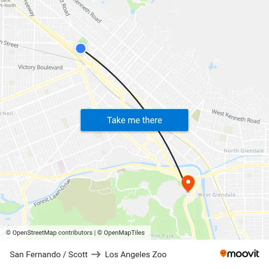 San Fernando / Scott to Los Angeles Zoo map