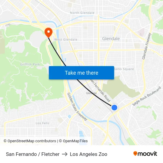 San Fernando / Fletcher to Los Angeles Zoo map