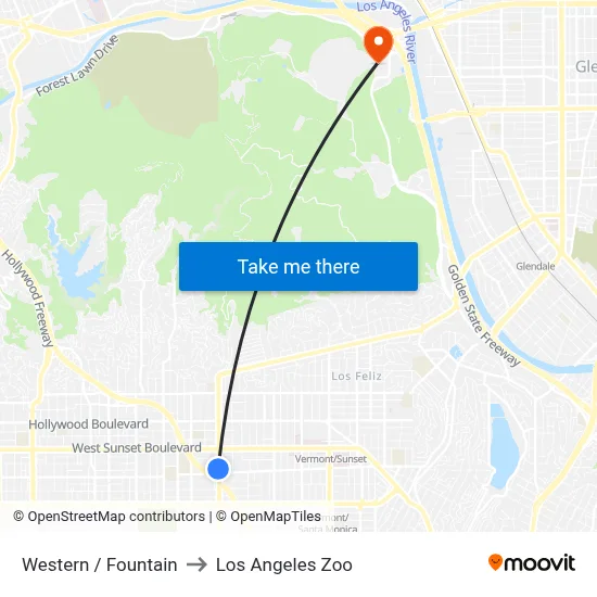 Western / Fountain to Los Angeles Zoo map