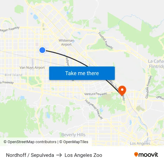 Nordhoff / Sepulveda to Los Angeles Zoo map