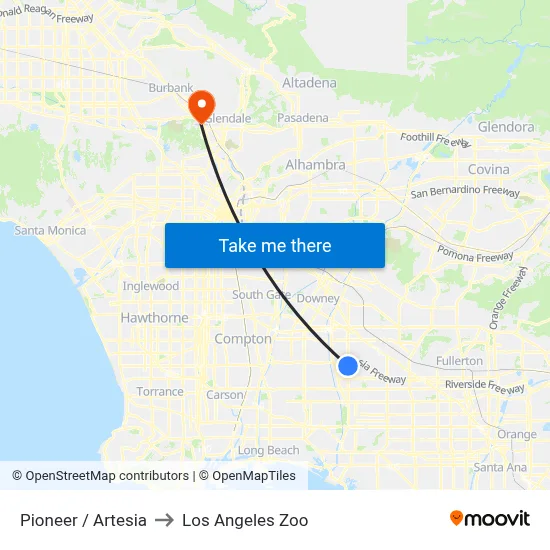 Pioneer / Artesia to Los Angeles Zoo map