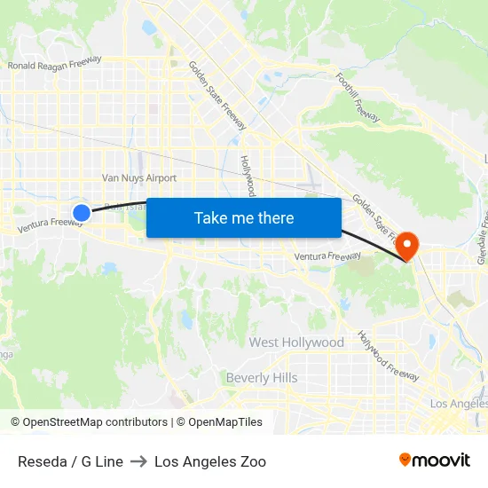 Reseda / G Line to Los Angeles Zoo map