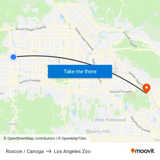 Roscoe / Canoga to Los Angeles Zoo map