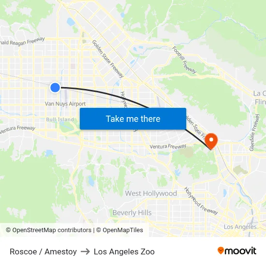 Roscoe / Amestoy to Los Angeles Zoo map