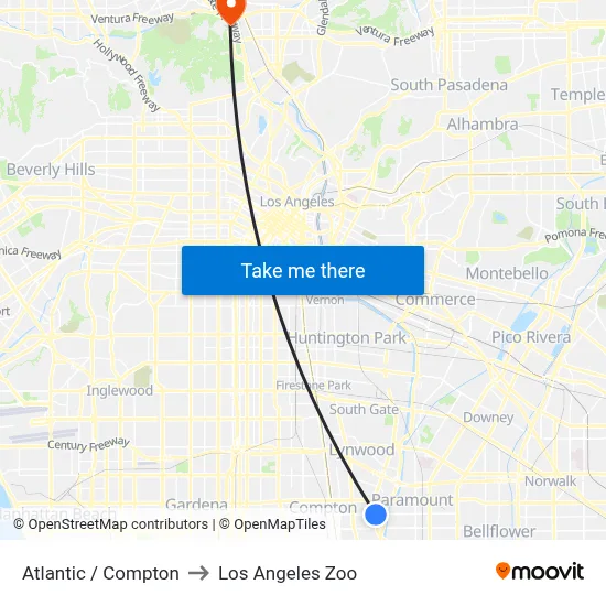 Atlantic / Compton to Los Angeles Zoo map