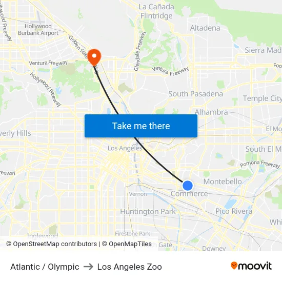 Atlantic / Olympic to Los Angeles Zoo map