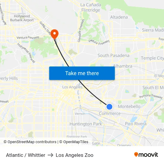 Atlantic / Whittier to Los Angeles Zoo map