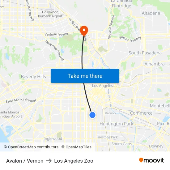 Avalon / Vernon to Los Angeles Zoo map