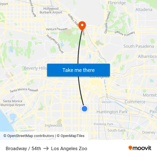 Broadway / 54th to Los Angeles Zoo map