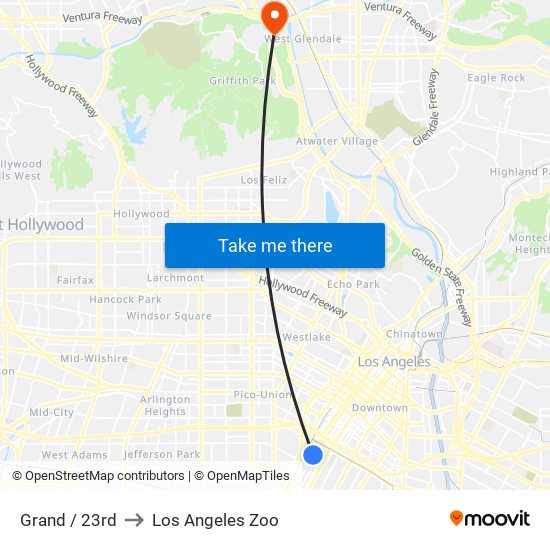 Grand / 23rd to Los Angeles Zoo map