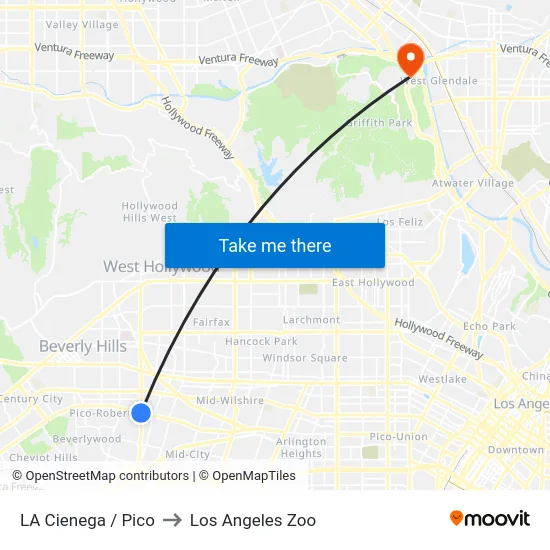 LA Cienega / Pico to Los Angeles Zoo map