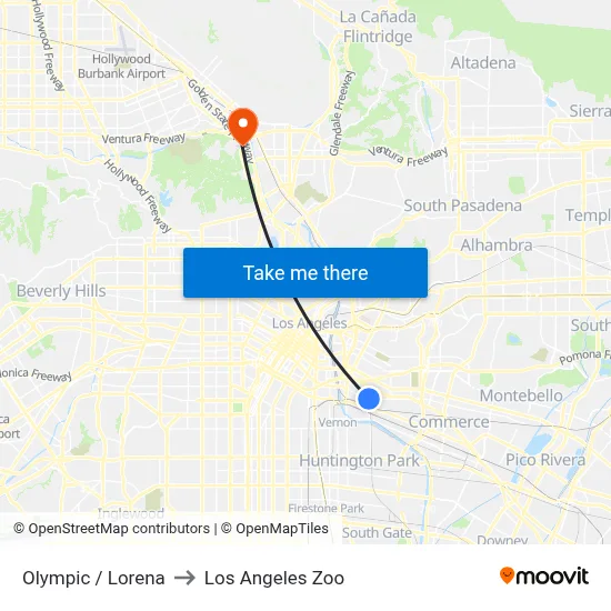 Olympic / Lorena to Los Angeles Zoo map