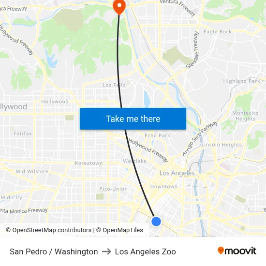 San Pedro / Washington to Los Angeles Zoo map