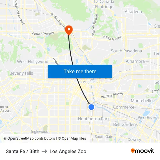 Santa Fe / 38th to Los Angeles Zoo map