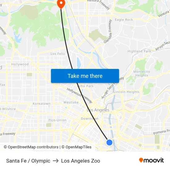Santa Fe / Olympic to Los Angeles Zoo map