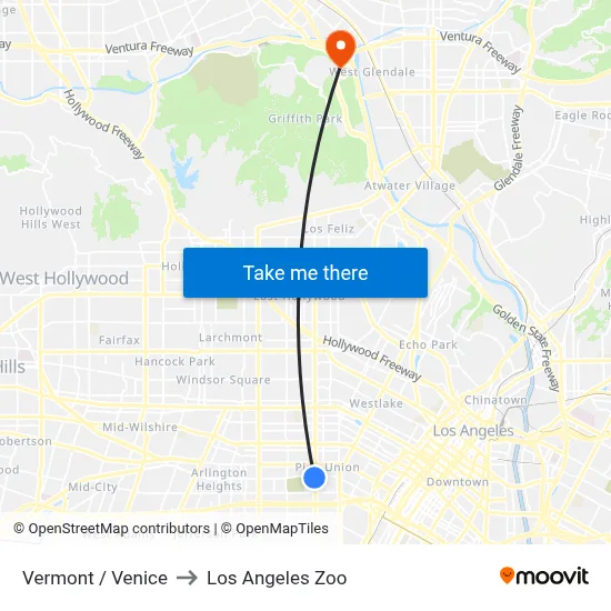Vermont / Venice to Los Angeles Zoo map