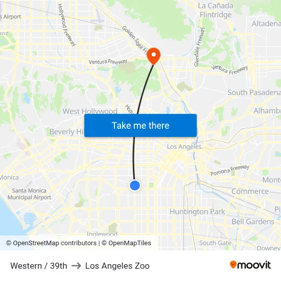 Western / 39th to Los Angeles Zoo map