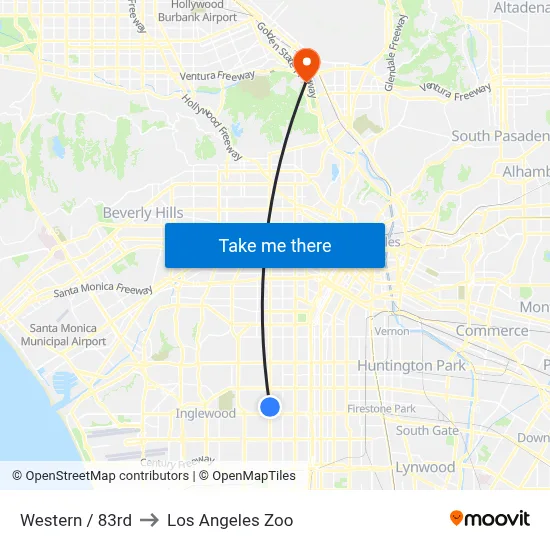 Western / 83rd to Los Angeles Zoo map