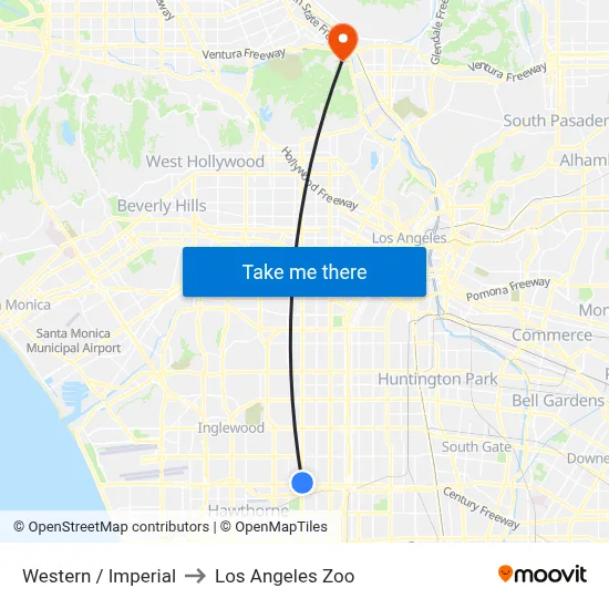 Western / Imperial to Los Angeles Zoo map
