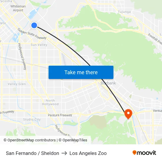 San Fernando / Sheldon to Los Angeles Zoo map