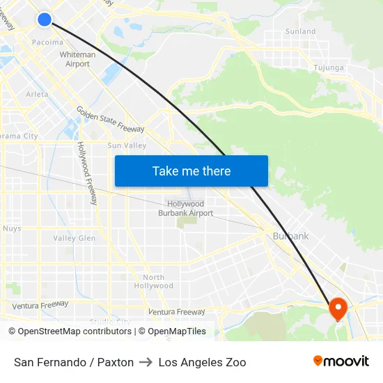 San Fernando / Paxton to Los Angeles Zoo map