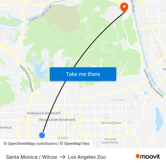 Santa Monica / Wilcox to Los Angeles Zoo map