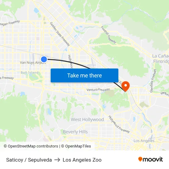 Saticoy / Sepulveda to Los Angeles Zoo map