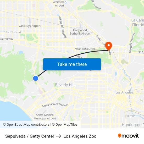 Sepulveda / Getty Center to Los Angeles Zoo map