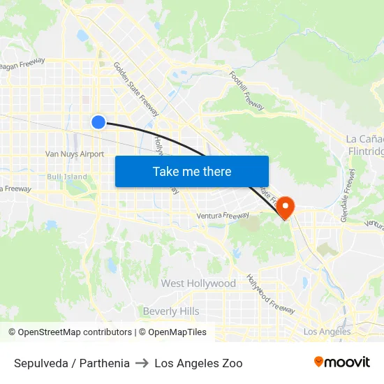 Sepulveda / Parthenia to Los Angeles Zoo map