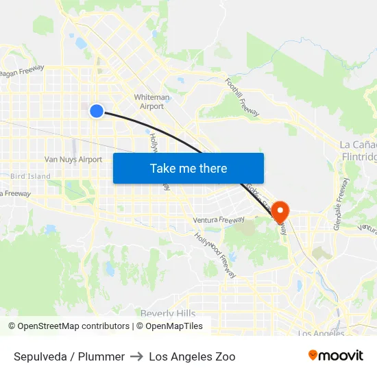 Sepulveda / Plummer to Los Angeles Zoo map