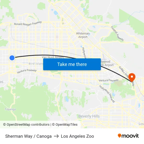 Sherman Way / Canoga to Los Angeles Zoo map