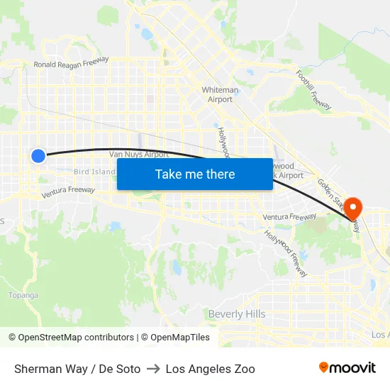 Sherman Way / De Soto to Los Angeles Zoo map
