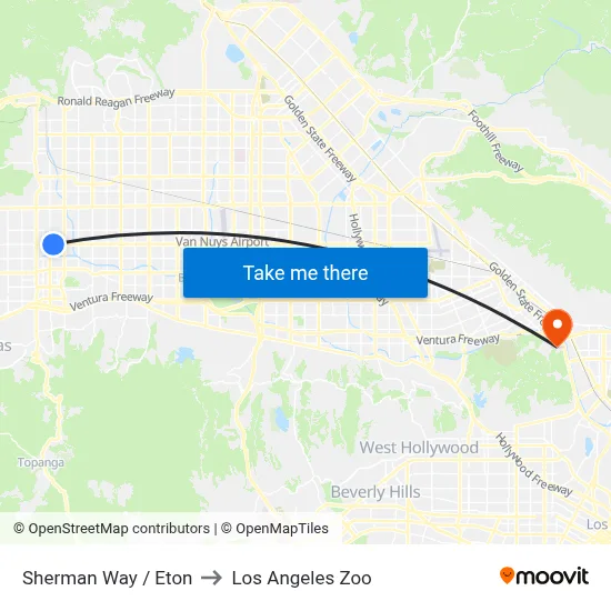 Sherman Way / Eton to Los Angeles Zoo map