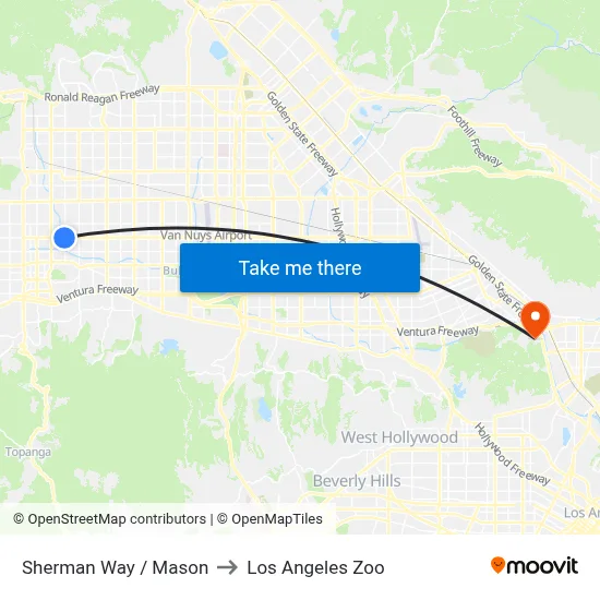 Sherman Way / Mason to Los Angeles Zoo map