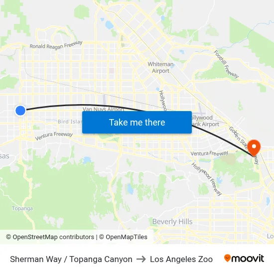 Sherman Way / Topanga Canyon to Los Angeles Zoo map