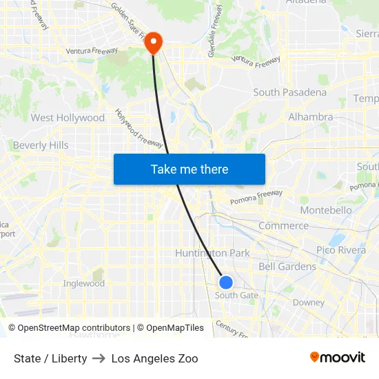 State / Liberty to Los Angeles Zoo map
