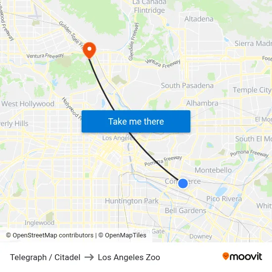 Telegraph / Citadel to Los Angeles Zoo map