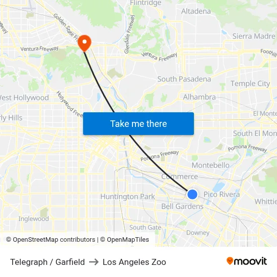 Telegraph / Garfield to Los Angeles Zoo map