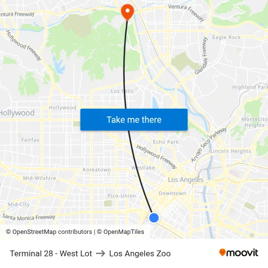 Terminal 28 - West Lot to Los Angeles Zoo map