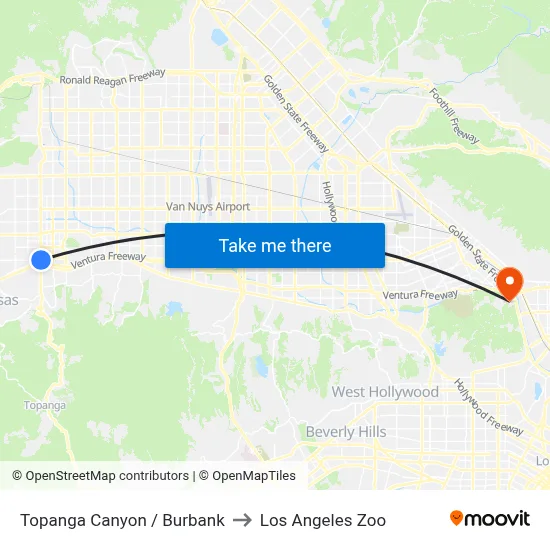 Topanga Canyon / Burbank to Los Angeles Zoo map