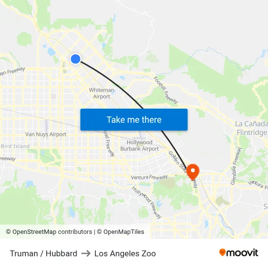 Truman / Hubbard to Los Angeles Zoo map