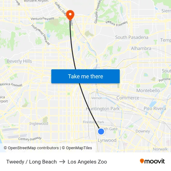Tweedy / Long Beach to Los Angeles Zoo map