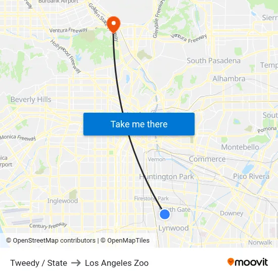 Tweedy / State to Los Angeles Zoo map