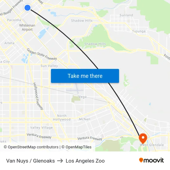 Van Nuys / Glenoaks to Los Angeles Zoo map