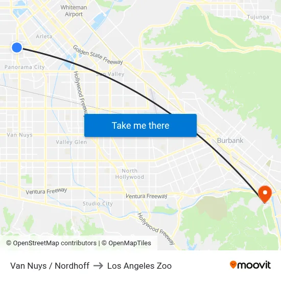 Van Nuys / Nordhoff to Los Angeles Zoo map